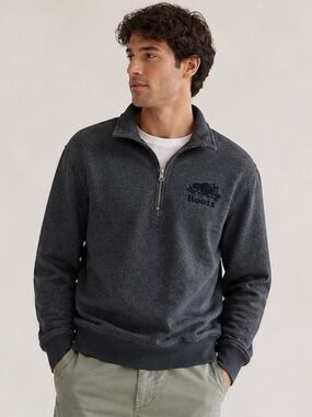 Roots Original Quarter Zip Sweatshirt – Black Pepper – Unisex Size Medium